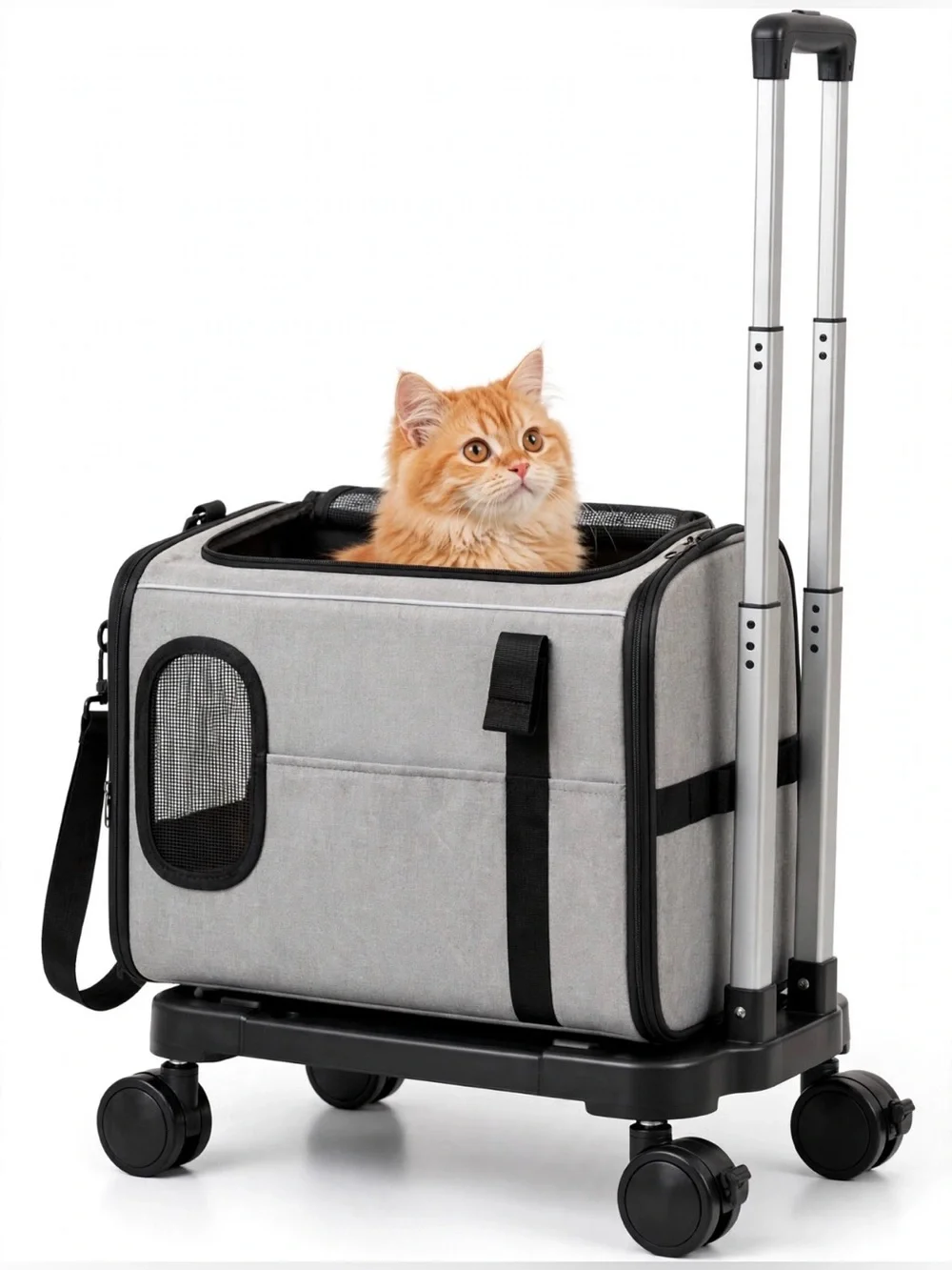 Rollable & Foldable Pet Travel Carrier with Detachable Wheels & Handle